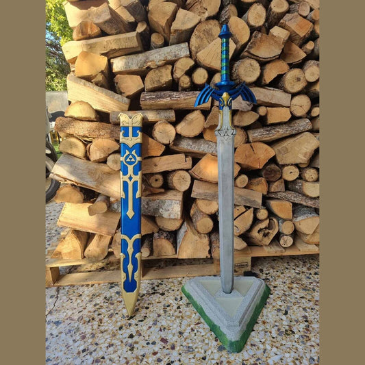 Zelda Master Sword with Scabbard and Pedestal fan made lifesize replica 110cm