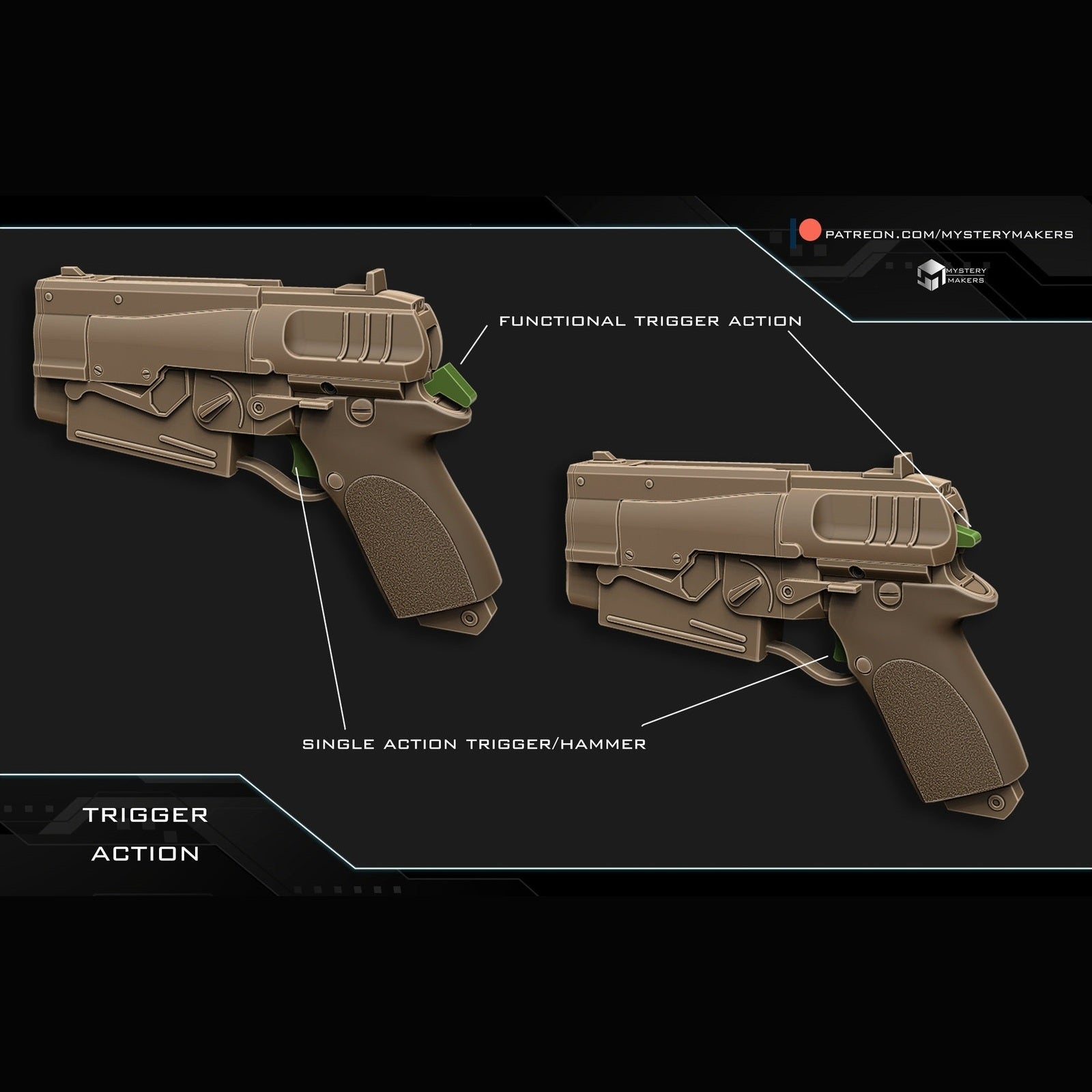 Fallout 10mm working trigger 3d printed kit or fully assembled painted real size